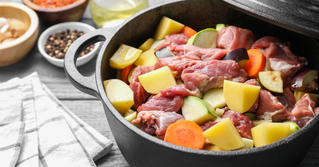 Healthy dog eating fresh food made with natural ingredients.